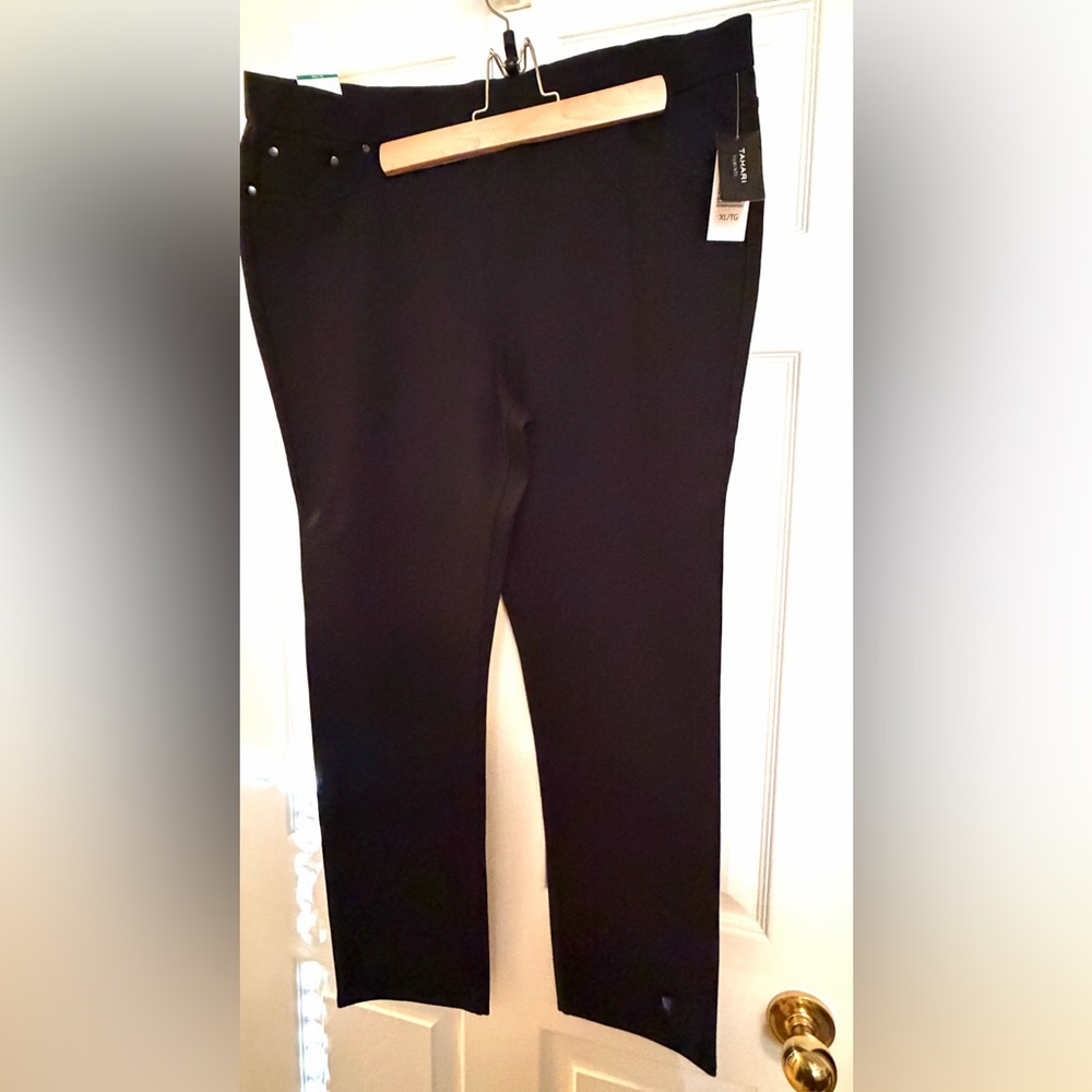 Black Tahari leggings, better quality ponte fabric, sleek details.